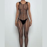 U neck sleeveless hollow out fishnet bodystocking