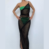 Drawstring mesh one shoulder 3 piece tube short pant set
