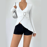 V neck long sleeve irregular top