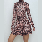 Leopard print long sleeve high neck mini dress-final-sale