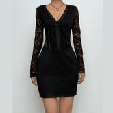 Long sleeve button bustier lace mini dress-final-sale