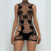 Crewneck hollow out irregular flower cut out mini dress