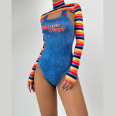 Long sleeve high neck letter pattern 2 piece bodysuit
