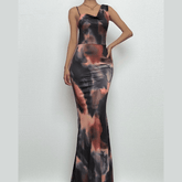 Cowl neck tie dye print backless cami maxi dress-final-sale