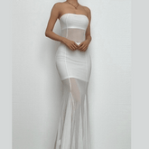 Mesh patchwork solid stitch tube maxi dress