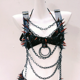 Metal chain o ring rivet applique buckle tank top