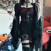 Long flared sleeve lace hem shrug top
