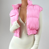 High neck zip-up pocket top