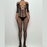 Long sleeve lace fishnet hollow out bodystocking