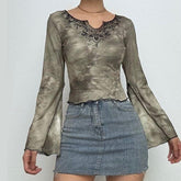 Long sleeve tie dye crop top