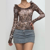 Long sleeve leopard print ruffle top-final-sale