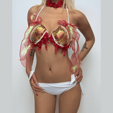 Bowknot beaded v neck tassels shell applique top