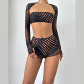Polka dot long sleeve mesh 3 piece short pant set