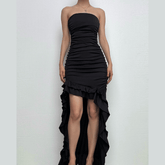 Ruched ruffle solid backless tube maxi dress-final-sale