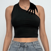 Halter palm pattern backless crop top