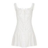 Self tie button ruffle mini dress