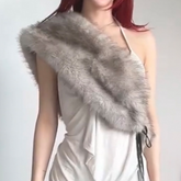 Fluffy irregular self tie shrug top