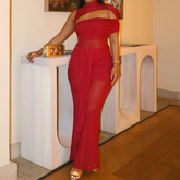 Crewneck hollow out solid ruched cut out maxi dress