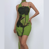 U neck print cami mini dress