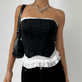 Corset lace hem ruffle zip-up tube top