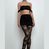 Off shoulder lace see through solid pant set-final-sale