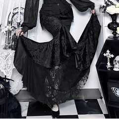 Velvet lace hem tassels maxi skirt
