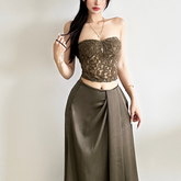 Hollow out zip-up backless tube cut out top