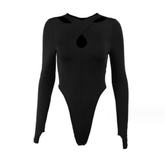 Hollow out long sleeve gloves solid bodysuit