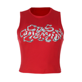 Crewneck letter pattern contrast crop top