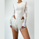 Long sleeve crewneck lace bodysuit