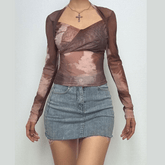 Long sleeve tie dye mesh top