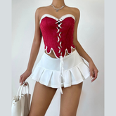 Sweetheart neck self tie zip-up corset tube top
