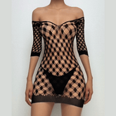 Long sleeve off shoulder net backless mini dress