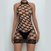 Halter net hollow out solid bodysuit