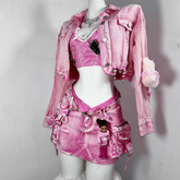 Long sleeve turnover collar button denim top