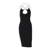 Cross front halter hollow out backless cut out midi dress