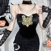 Velvet beaded lace hem cami top