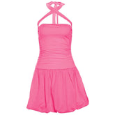 Halter cross front lace up mini dress-final-sale