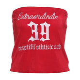 Letter embroidery backless tube top