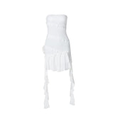 Ruffle flower applique tube mini dress