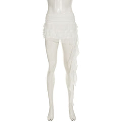 Mesh ruffle irregular mini skirt