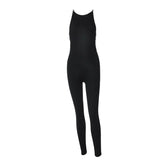 Round neck beaded backless solid jumpsuit