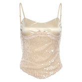 Lace up glitter backless cami top
