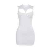 Crewneck sleeveless hollow out ribbed cut out mini dress