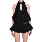 Turnover collar leopard print hollow out cut out mini dress
