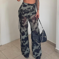 Contrast print mesh medium rise pant