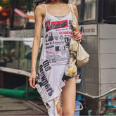 U neck irregular ruffle print cami top