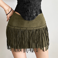 Tassels solid A line mini skirt