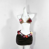Halter self tie flower applique fluffy backless top