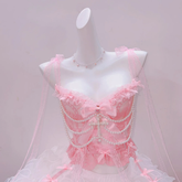 Bowknot self tie lace hem v neck beaded cami top